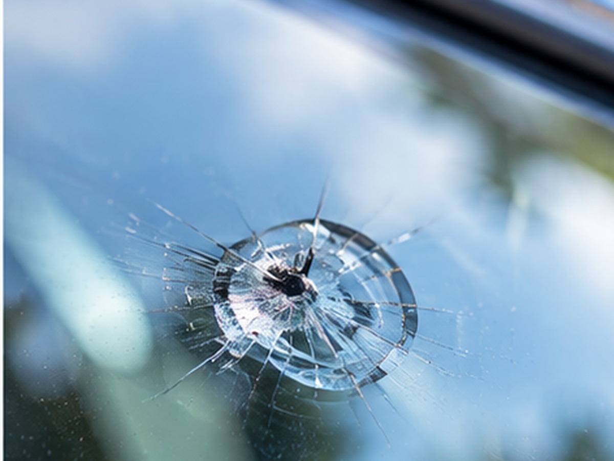 Windscreen chip before repair